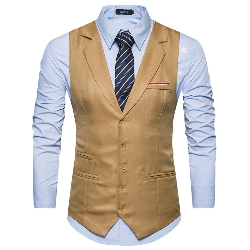 

YuWaiJiaRen New European Style Slim Single Breasted Sleeveless Jacket 2018 New Waistcoat Men Suit Vest Men's Vests