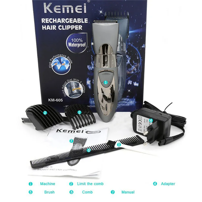 KeMei профессиональная машинка для стрижки волос водонепроницаемый триммер