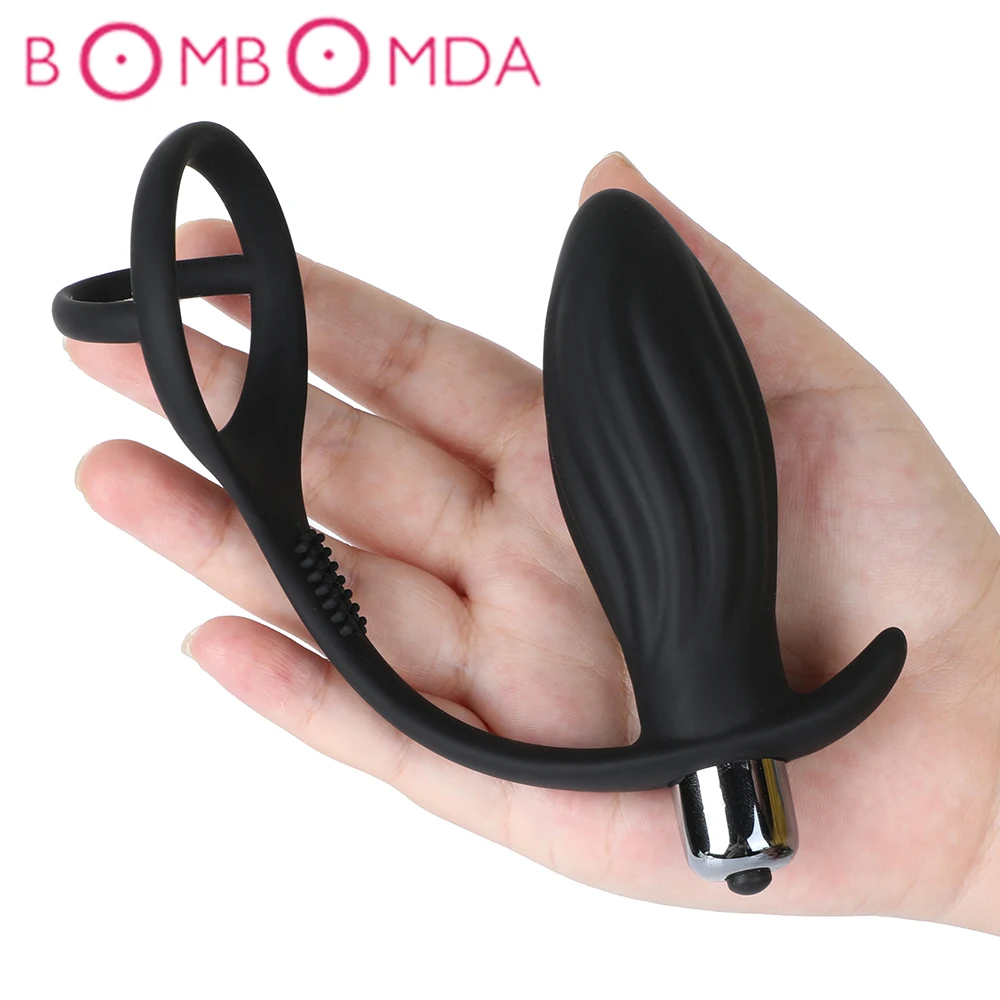 Вибрирующее кольцо на пенис с Анальная пробка Задержка эякуляции массаж