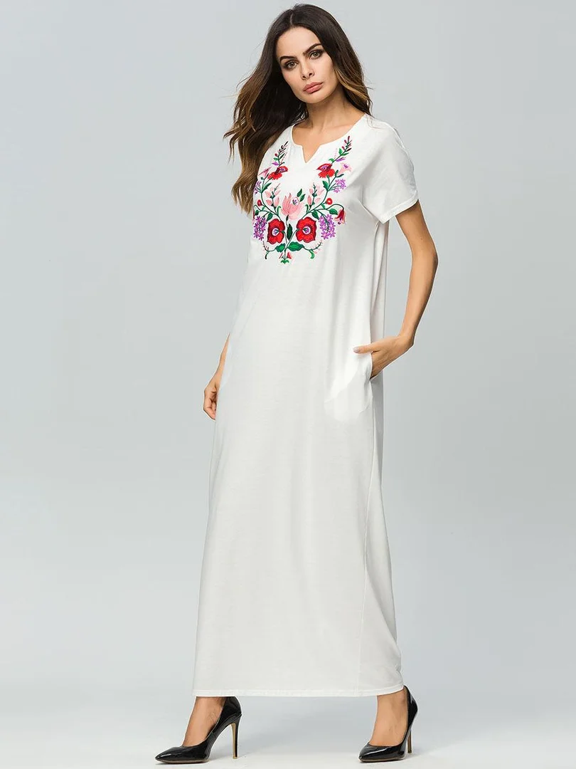 2019 Лето Дубай абайя женское платье с вышивкой карман мусульманское макси модное