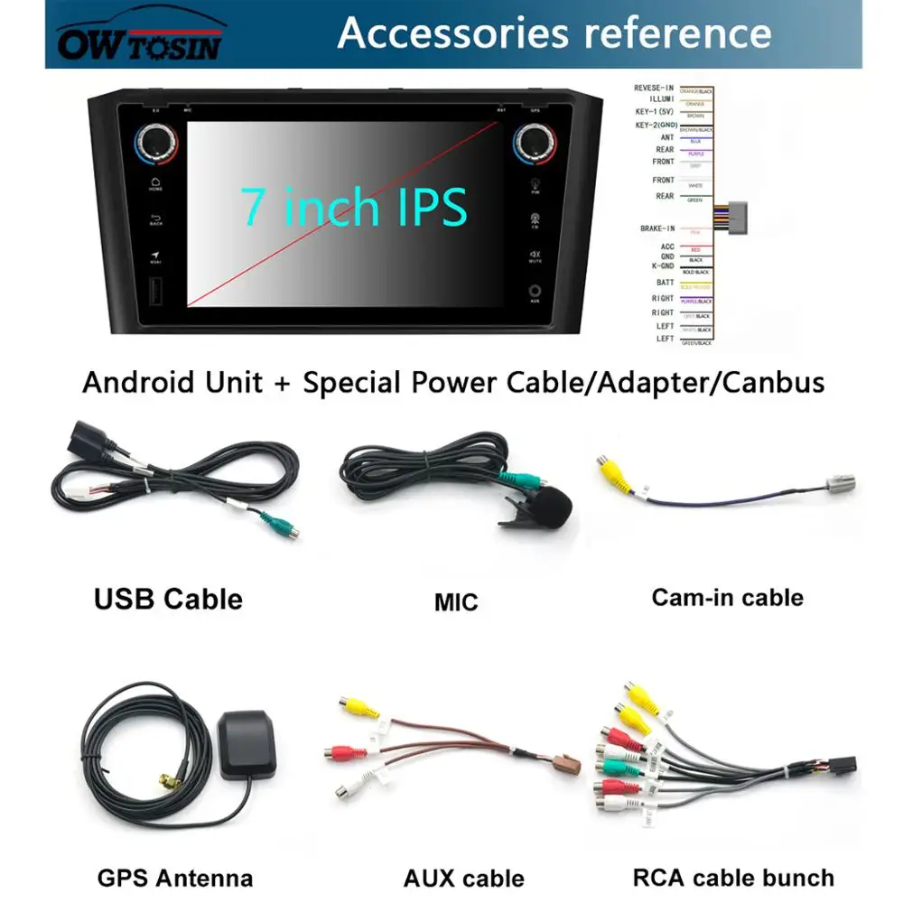 Автомобильный DVD-плеер 7 дюймов IPS 1024*600 8 ядер 4 Гб ОЗУ + 64 ПЗУ Android 9 0 для Toyota Avensis
