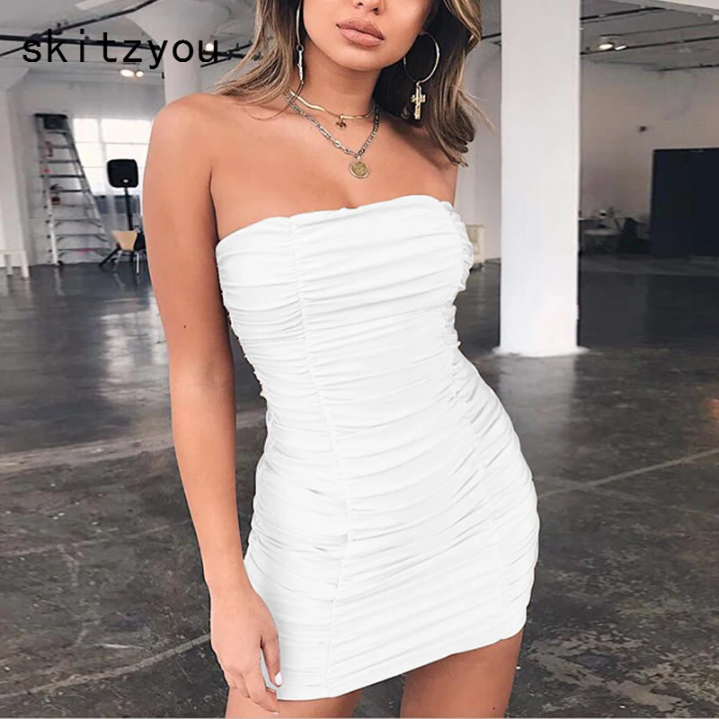 Skitzyou Sexy бретелек Bodycon Мини Летнее платье Для женщин без рукавов эластичные с