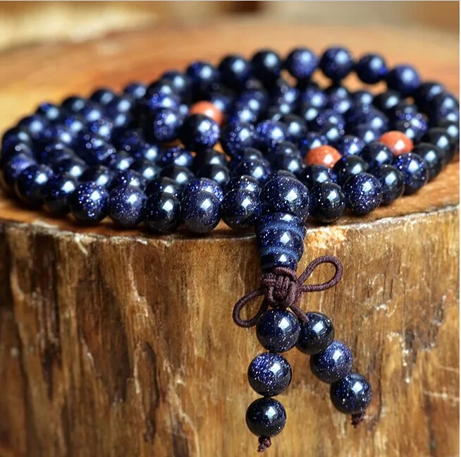 

Натуральные Синие Бусины из авантюрина 6 мм, браслет из тибетских буддистских бусин для молитв, браслет из тыквы мала для медитации, 108