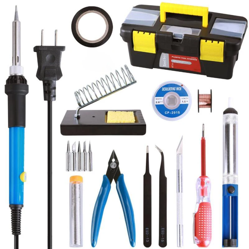 KIT 4 60 Вт Температурный Электрический паяльник 110 В 220 в Регулируемый паяльник с наконечниками Пинцет сварочный инструмент для ремонта мультиметр - Цвет: KIT 4