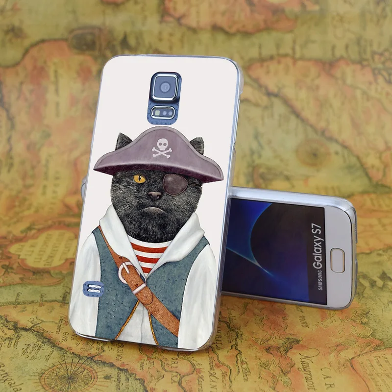 E0765 Pirate Cat Funny Transparent Hard PC Case Cover For Samsung Galaxy Note S 3 4 5 6 7 8 9 Mini Edge Plus |