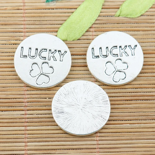 

11pcs tibetan sivler color 24mm round LUCKY leaf pattern design EF2319