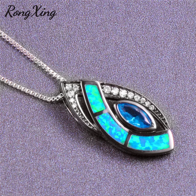 Подвеска RongXing с белым/синим огненным опалом и конским глазом ожерелья для женщин