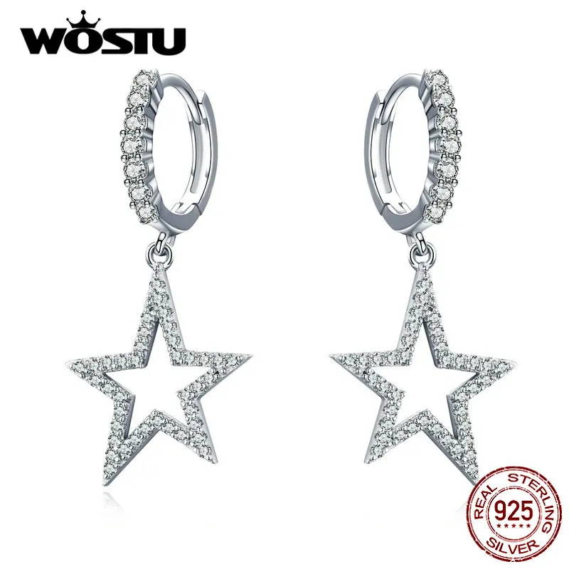 WOSTU, ослепительные звезды, висячие серьги, 925 пробы, серебро, циркон, кристалл, висячие серьги для женщин, Свадебные Роскошные ювелирные изделия FIE593