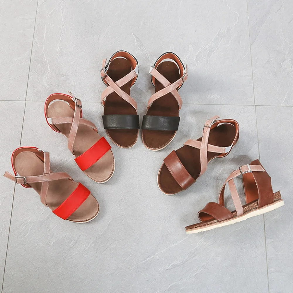 Женские сандалии из мягкой искусственной кожи дышащие гладиаторы с пряжкой