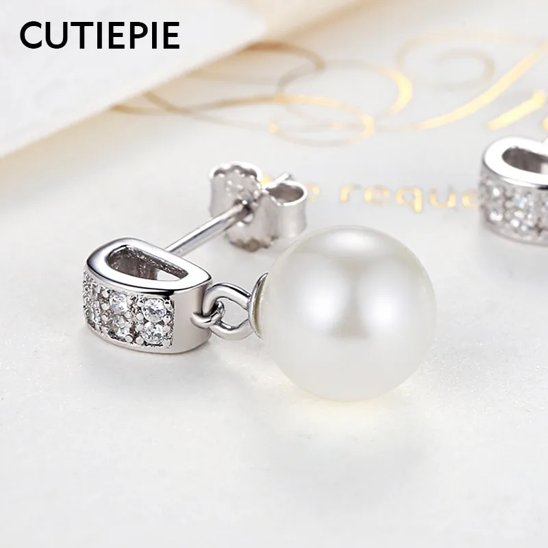 CUTIEPIE 100% Настоящее серебро 925 пробы жемчужины Висячие серьги для женщин Роскошные