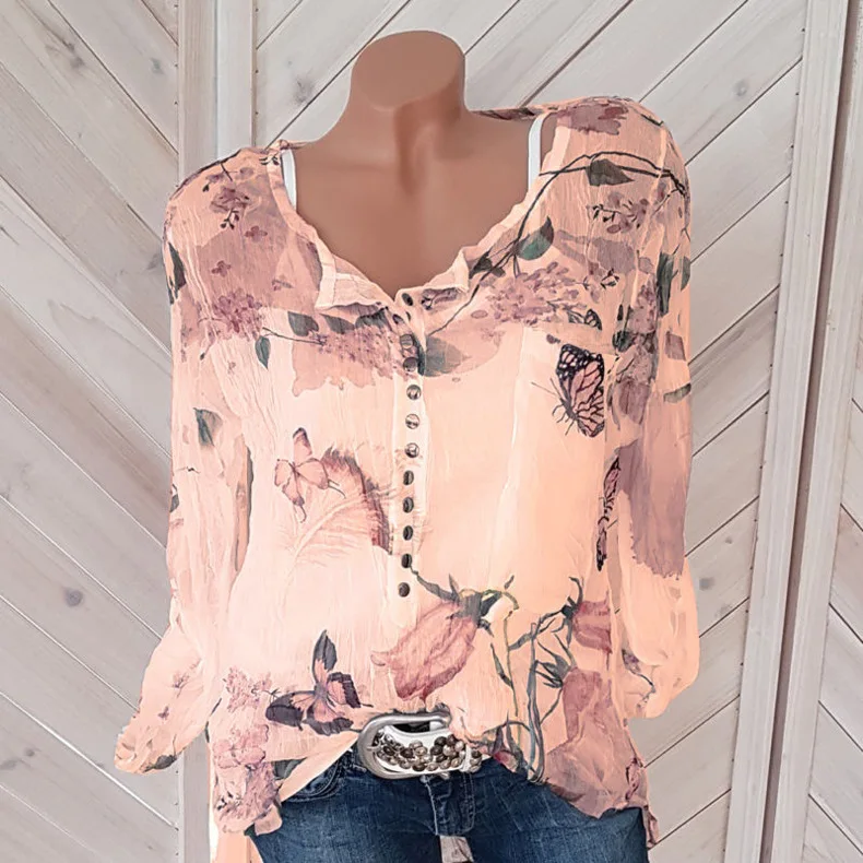 

Women Chiffon Shirt 5XL Large Size Spring Autumn Blouses 2019 Short Sleeve V-Neck Prints Shirt Plus Size Blusas Sexy Tops