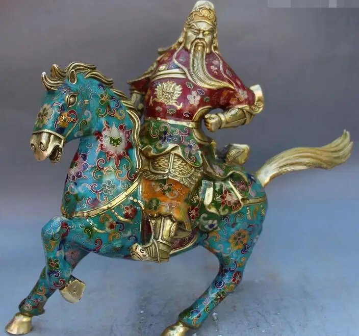 16 &quotКитайская перегородчатая эмаль позолота конная Гуань Гун Юй Воин Бог | Дом и
