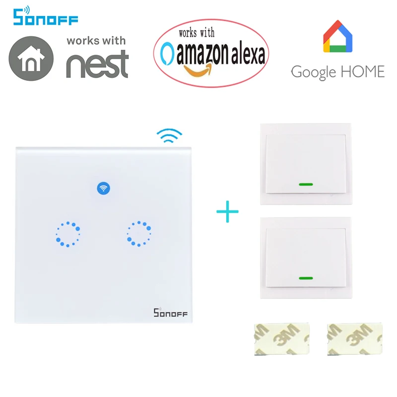 Новое поступление 2017 года Sonoff T1 2 Gang 2way Wi Fi РФ/APP/Touch Управление настенный