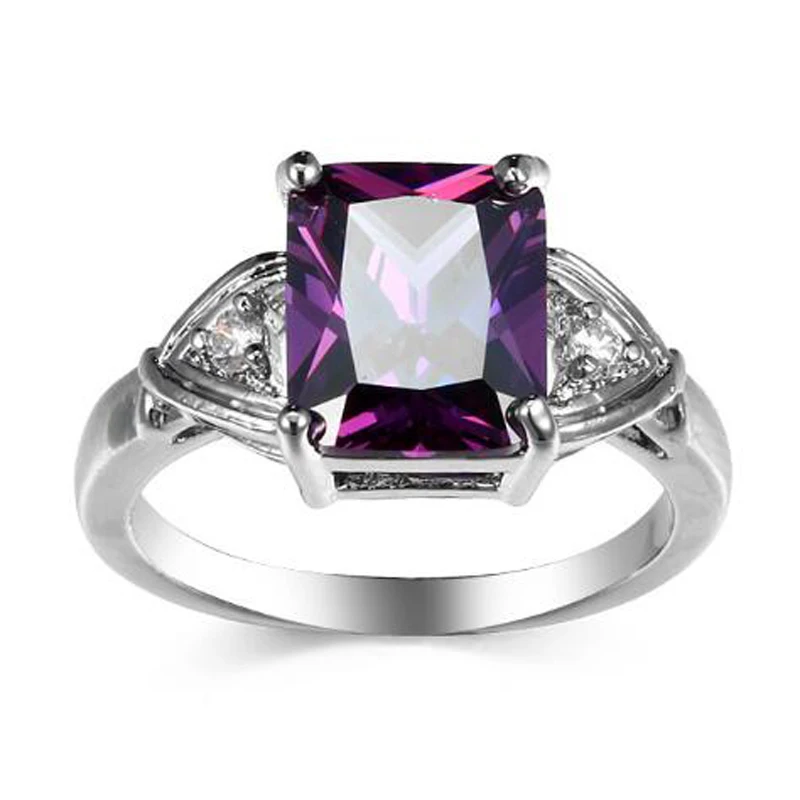 

Luckyshine Delicate Square Champagne Purple Cubic Zirconia Silver Rings Women Rings Jewelry Wedding Party Gifts