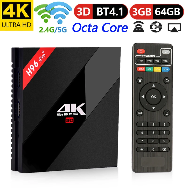 ТВ приставка H96 Pro Plus Android 7 1 3 Гб 64 Восьмиядерный процессор Intel Amlogic S912 5G Wifi 4 K BT4.1 H.265