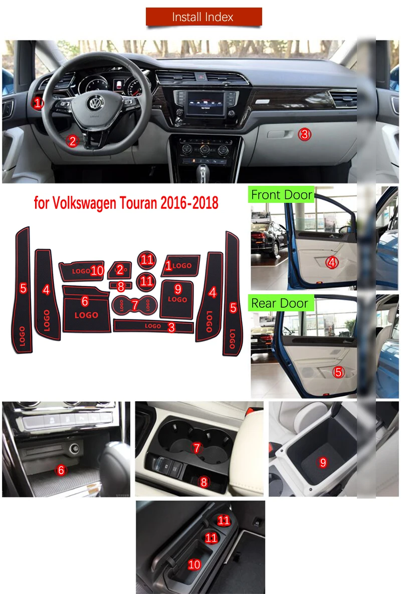 Противоскользящий коврик для ворот резиновые коврики VW Touran 2016 2017 2018 2019 2020 Volkswagen MK2