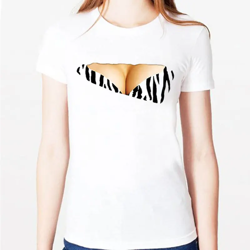New Fashion Women 3D Funny Print Fake Naked Big Chest Bra T Shirt Tops Cotton Tees shirts Casual Plus Size XS XXL Z19|t-shirt clothes|t-shirts and