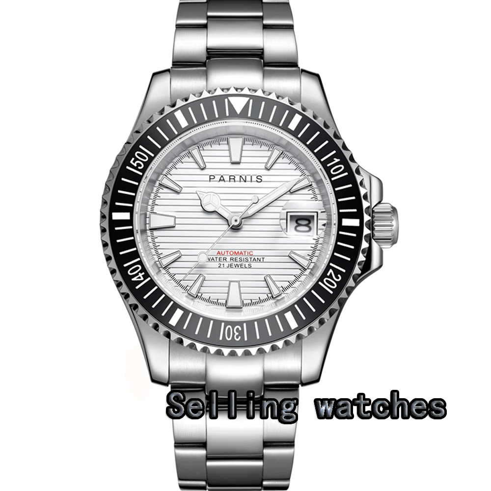 

41mm parnis White Dial Sapphire Glass Ceramic Bezel Date Luminous Miyota 8215 Automatic Movement men's Watch