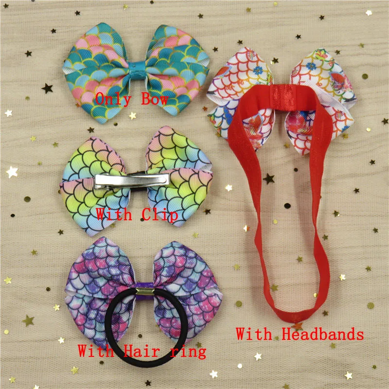 8PCS/LOT Pretty Fish Scale Barrettes for Children Sequin Girls Ribbon Elastic Hair Bands Bows Accessories Best Friend Gift |