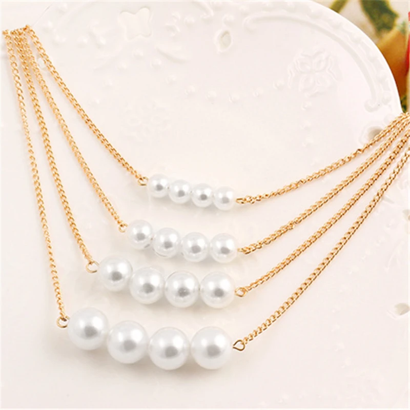 Ожерелье цепочка женское многослойное с искусственным жемчугом|chain necklace|multi layermy