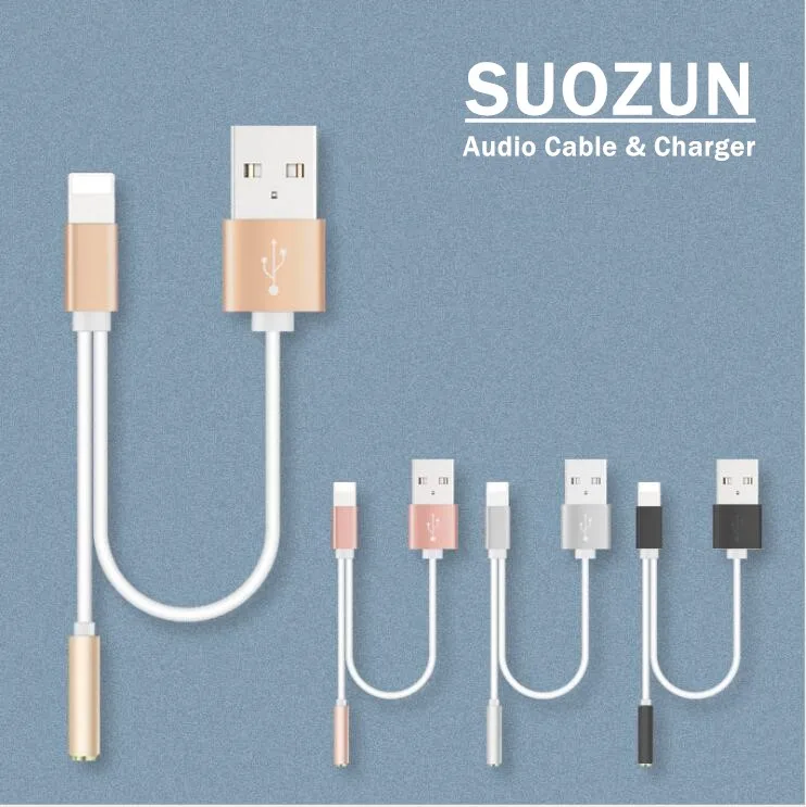 SUOZUN USB освещения аудио кабель зарядного устройства и музыки 2 в 1 до 3 5 мм jack