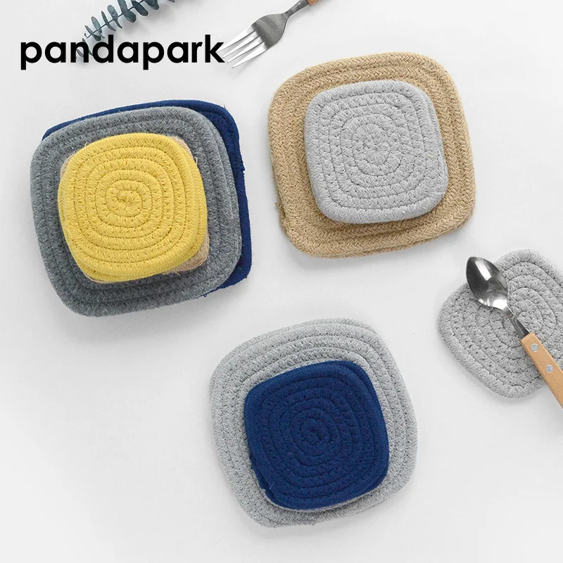 

Простой стиль, квадратный хлопковый коврик для обеденного стола, Одноцветный светло-серый кофейный подстаканник, теплоизоляционный коврик...