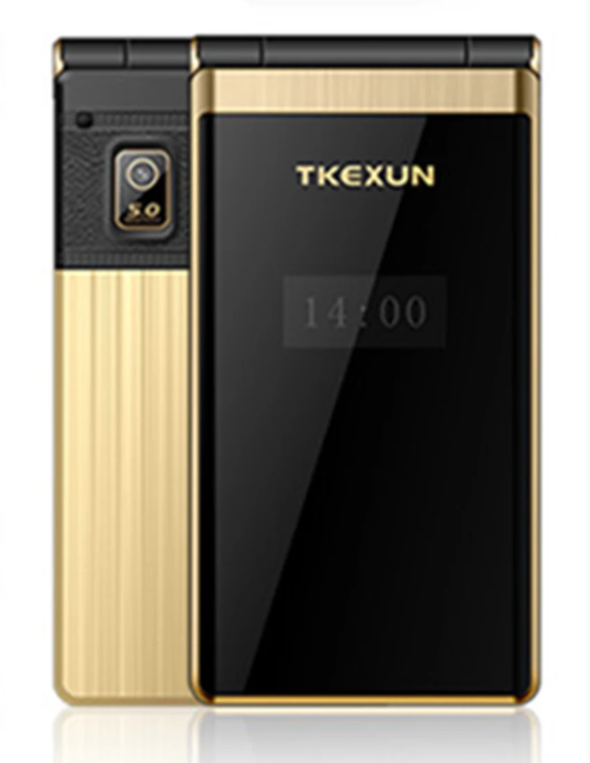 Gold Недорогой двойной экран флип-телефон TKEXUN M2 3,0 дюймов сенсорный экран для пожилых мобильных телефонов Две sim-карты Роскошные мобильные телефоны для пожилых людей - Цвет: Gold