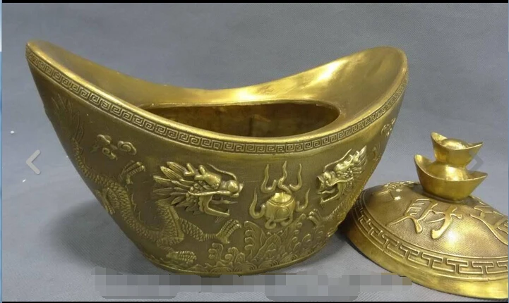 564++10&quot Folk Chinese Pure Brass Buddhist Dragon Phoenix Statue Wealth YuanBao Box | Дом и сад