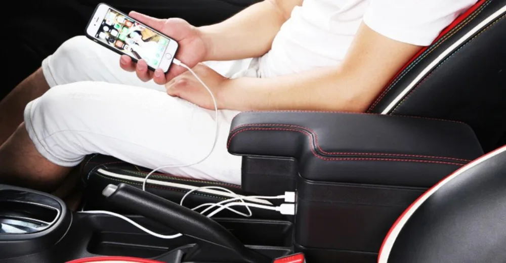Для KIA K2 RIO 6USB светодиодный двухслойный ящик для хранения подлокотник центральный