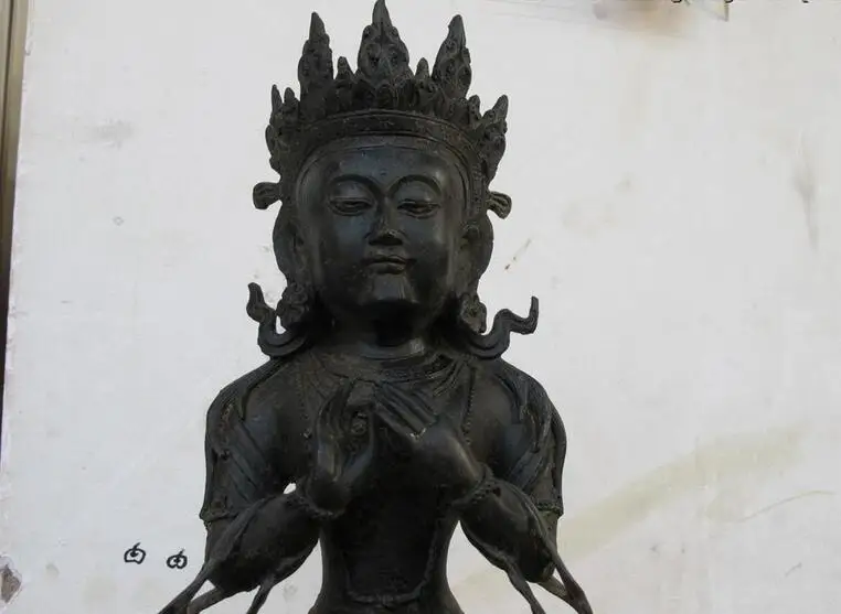 14&quot Tibet Buddhism Temple Bronze Copper Maitreya Kwan-yin Guanyin Buddha Statue | Дом и сад