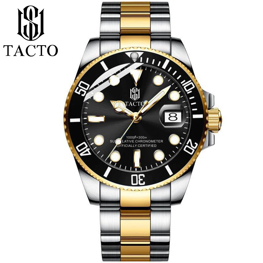 

Элитный бренд TACTO кварцевые часы Нержавеющая сталь драйвер часы мужские наручные часы с двумя тонами Для мужчин часы 50 м Водонепроницаемый