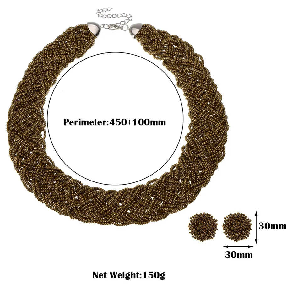 

Vintage Jewelry Set Handmade Beaded Chunky Necklace Earrings Boho Style 2019 Fashion Necklaces collares colar collier femme