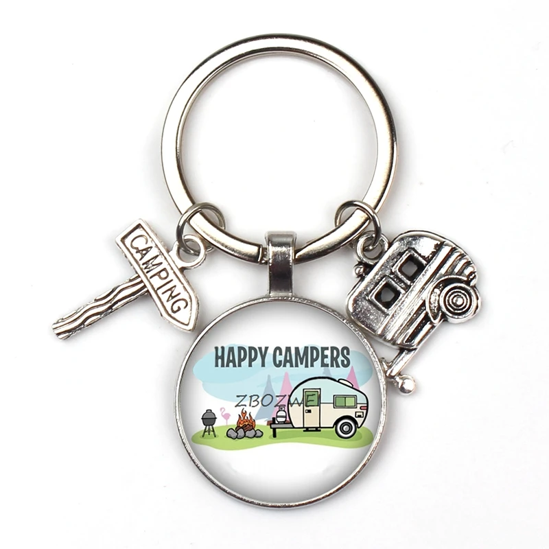 Счастливый Отдых милые туристический автомобиль я лагерь camper ключ дорожный знак брелок со стеклянным кабошоном путешественник цепочка для ключей «богиня»;