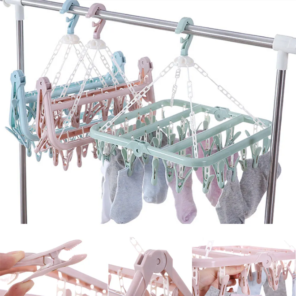 Складная вешалка для одежды пластиковая сушилка с 32 зажимами полотенец носков