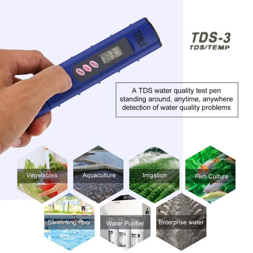 1 шт. рН метр TDS Портативный ЖК Цифровой 0 9990ppm тест качества воды ручка анализатор