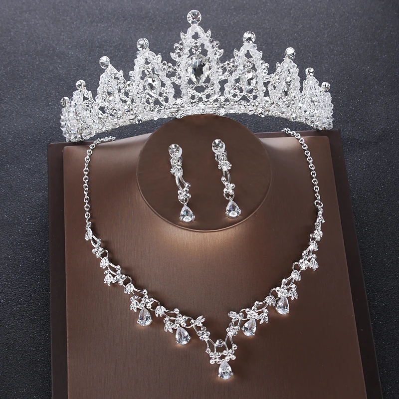 Свадебный головной убор zircao joia da coroa colar brincos tres pedaco terno do casamento acessorios vestido