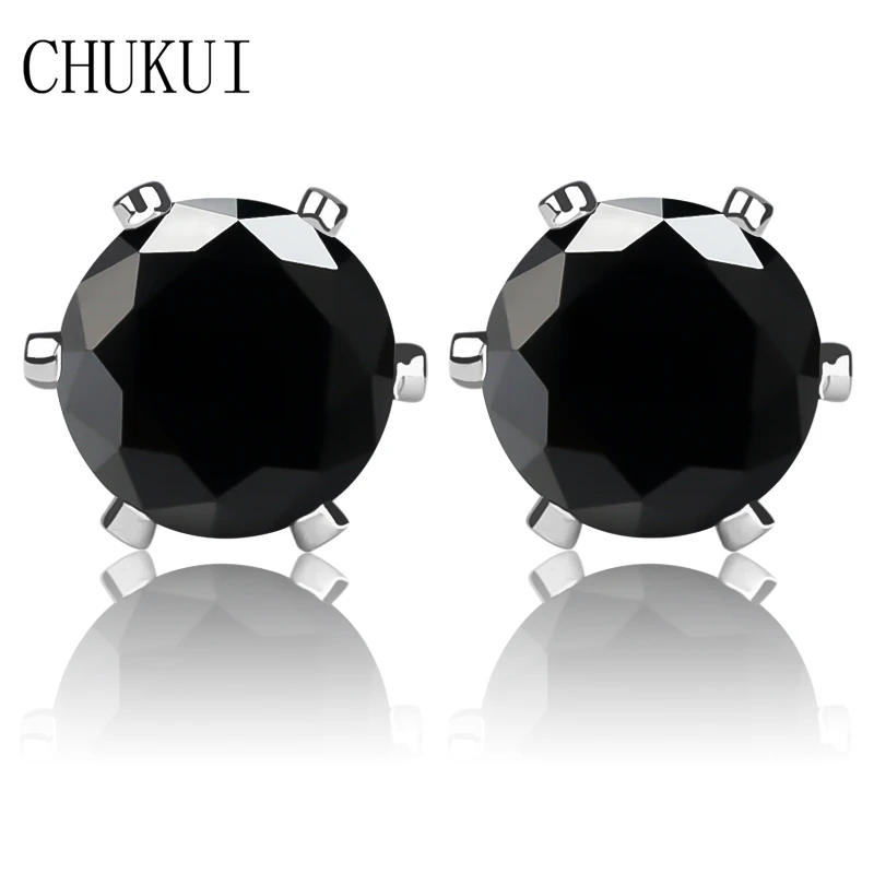 CHUKUI черные серьги гвоздики украшения из серебра для мужчин кубический цирконий