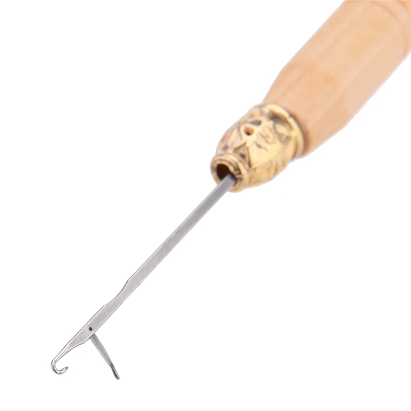 New 2Pcs Hair Extension Hook Pulling Tool Needle Threader Micro Rings Link Beads Loop Wooden Handle With Iron Wire Wholesale | Шиньоны и