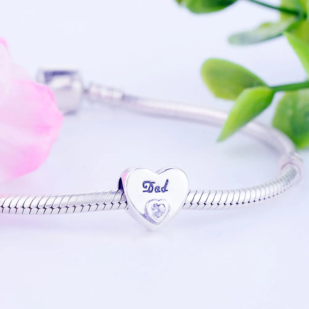 Осень новейший DIY Fit Pandora талисманы браслет ювелирных изделий отец подарок 925 пробы Серебряное сердце папа Шарм Бусины