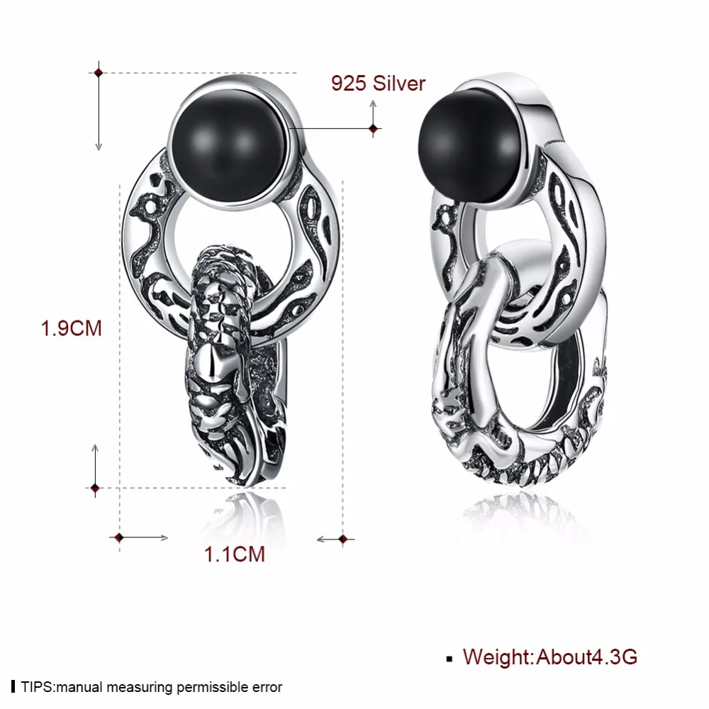 Seanuo Black Double Circles 100% 925 Sterling Silver Drop Earrings For Women Wedding Classic Bohemia Mother's Day Gifts | Украшения и