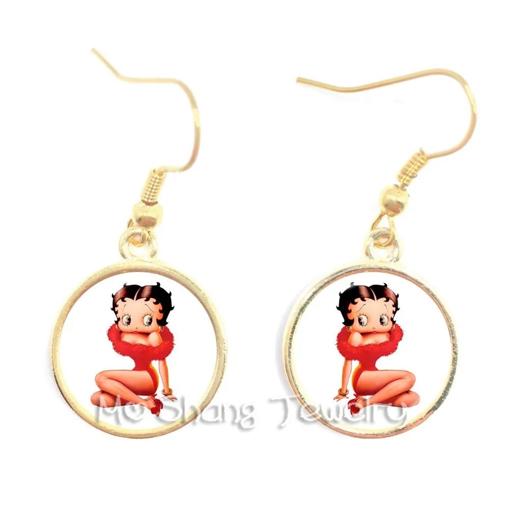Новинка года. Серьги Betty Boop в стиле Харадзюку. Милые висячие серьги с мультяшным рисунком. Ювелирные изделия из стекла. Серьги-кабошон. Модные ювелирные изделия. Подарки