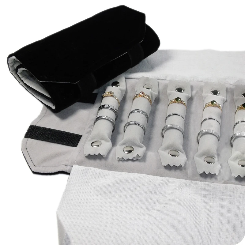 Портативная сумка для хранения ювелирных изделий из серого бархата складные