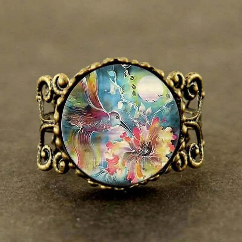 Винтажное мужское кольцо с цветком Колибри из фильма новая мода латунное