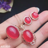 kjjeaxcmy boutique jewelry 925 pure silver inlaid natural red chalcedony womens suit ring pendant ear stud ellipse