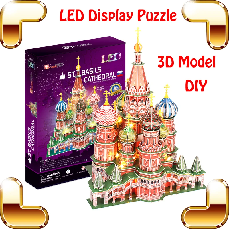 New Arrival Gift ST.Basil's Cathedral 3D Puzzles LED Display Model Building Toys Education DIY Stereopsis Training Handmade Game | Игрушки