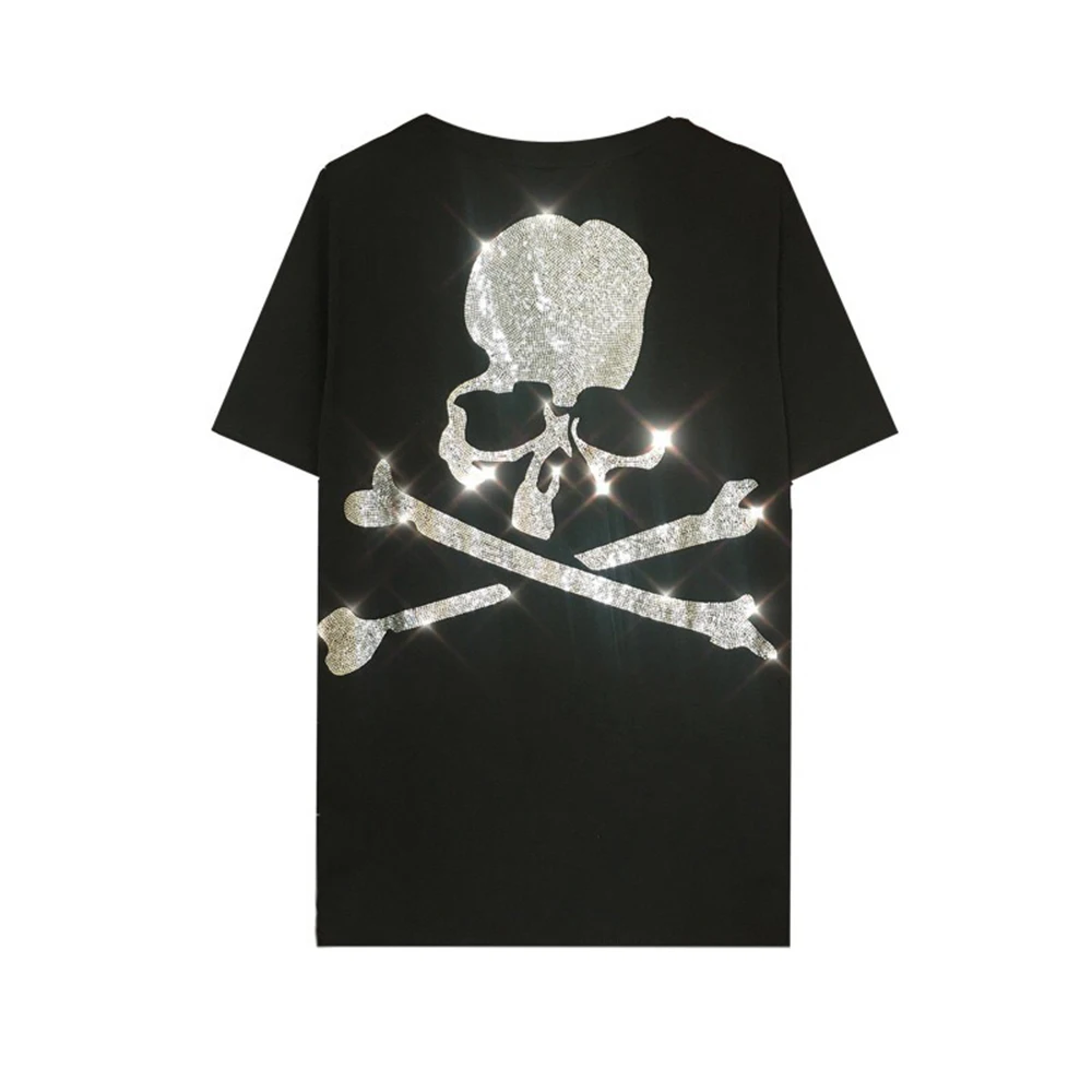 Мужские дизайнерские футболки DUYOU 2019 стразы с большим черепом и коротким рукавом