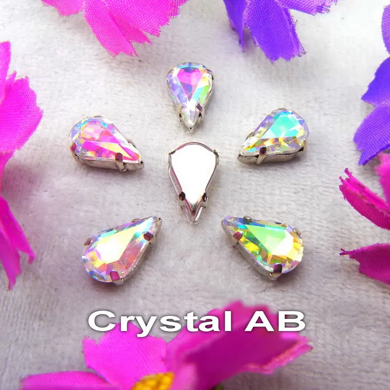 A17 Crystal AB Стеклянные хрустальные серебряные коготки 3*6 мм 6*10 мм 8*13 мм форма капли воды груша необычные цвета смешанные пришивные стразы бусины ручной работы diy - Цвет: A17 Crystal AB