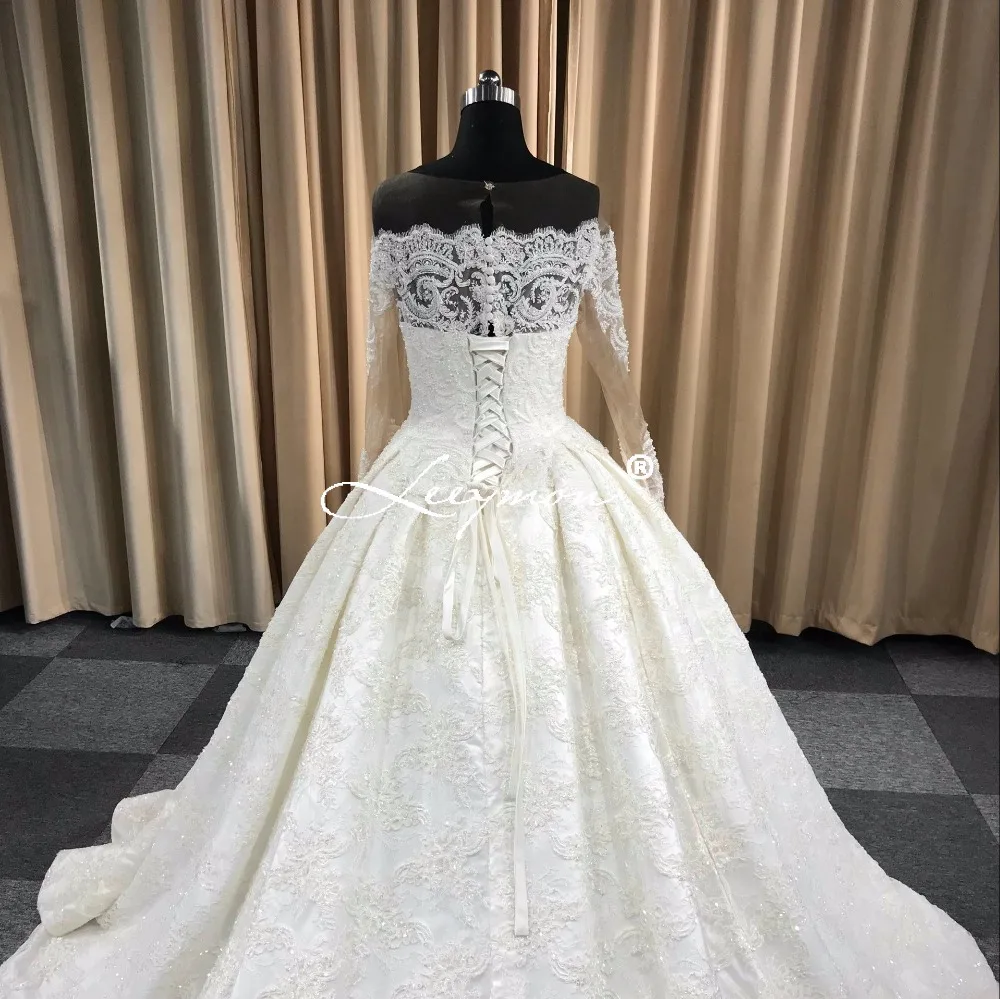 2019 New Luxury Lace Beaded Wedding Dress Long Bridal Ball Gowns Full Sleeves Retro Gown Robe de Mariee | Свадьбы и торжества