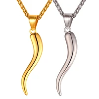 italian horn charm necklace stainless steel gold color rope chain talismanamulet italian jewelry gp2407