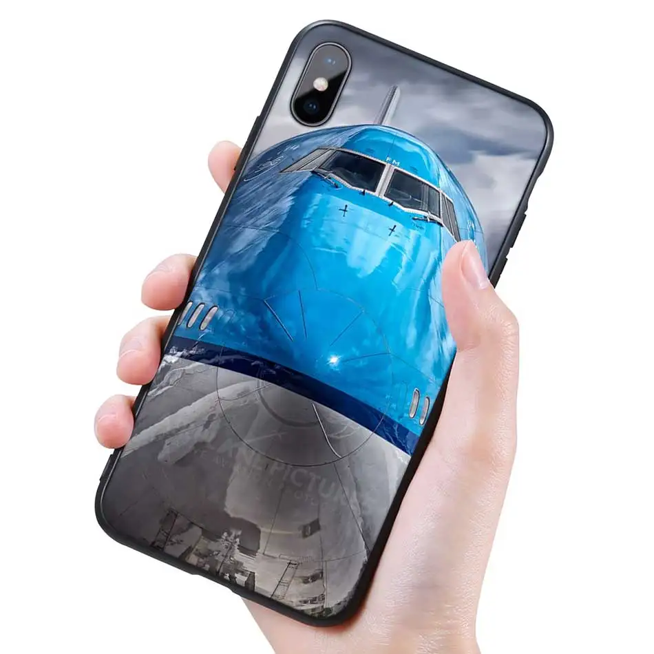 Силиконовый черный чехол для iPhone 11 Pro XR X XS MAX 7 8 6 6S Plus 5 5S SE 7Plus 8Plus мобильный телефон самолет
